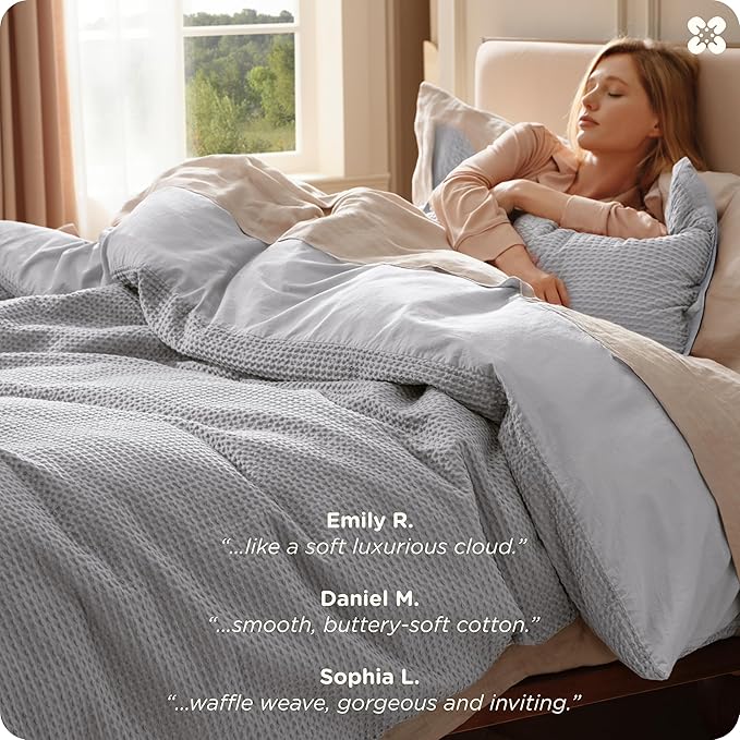 Bedsure Cotton Duvet Cover Set - 100% Cotton Waffle Weave Grey Duvet Cover Oversized King Size, GentleSoft™ and Breathable Bedding Set for All Season, 3 Pieces, 120"x98"