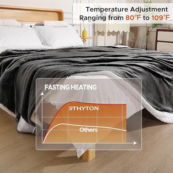 Heated Blanket 72"x84" Full Size, Dual-Sided with Soft Flannel & Sherpa Fabric, Electric Blanket with 9 Heating Levels & 2-10 Hours Auto Off, Machine Washable, Dark Gray