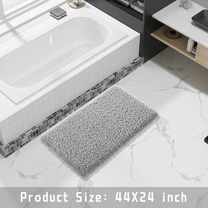 Yimobra Fluffy Plush Bath Rug, Super Shaggy Soft Comfortable Non Slip, Water Absorbent Microfiber Bath Mat, Dries Quickly, Machine Washable Thick Bathroom Rugs for Shower, 44"x 24", Pure Gray