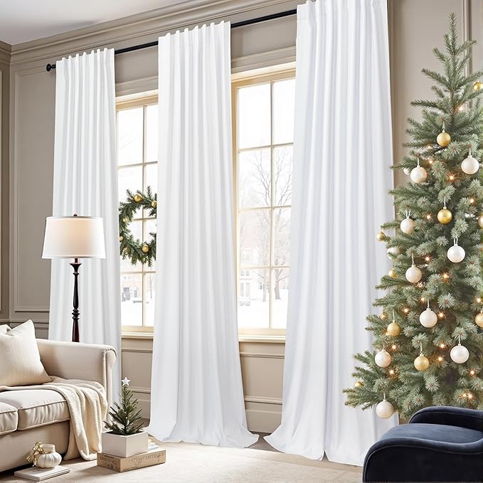 Blackout Curtains 92 Inches Long 2 Panels Set Modern Farmhouse Style Privacy Lightweight Black Out White Curtains & Drapes for Bedroom Aesthetic Dining Room Closet Door Cotton Linen Textured 92 length