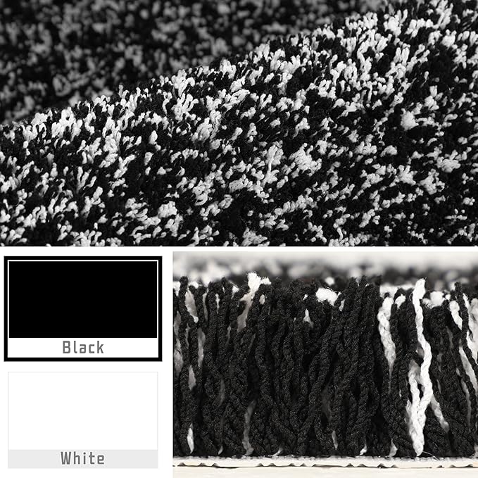 Yimobra Black and White Bathroom Rugs, Luxury Fluffy Bath Mats, Non Slip, Water Absorbent Microfiber, Machine Washable, Plush Runner Carpet Shower Rugs, Thick Matts for Bathroom Floor&Tub, 44"x 24"