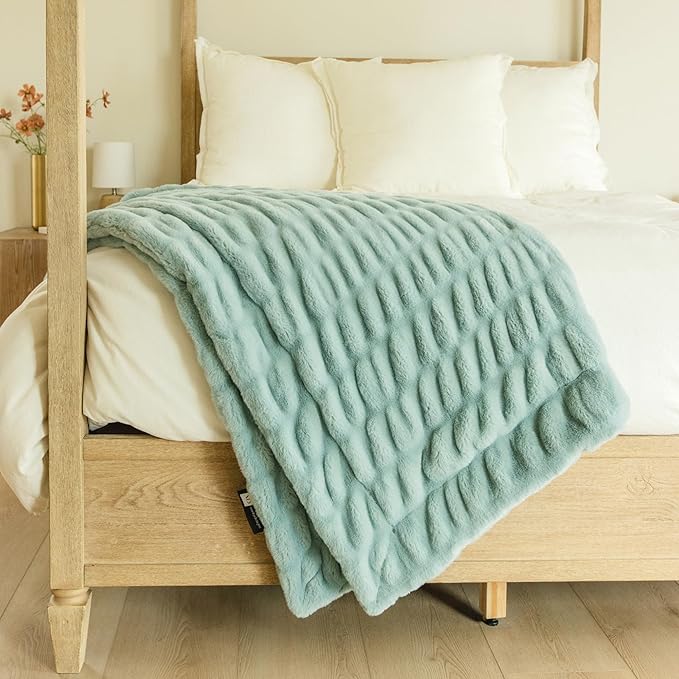 Minky Designs Glacier Glide Minky Blanket – Ultra Soft Faux Fur Throw Blanket for Couch, Bed & Home – Fluffy, Warm & Luxurious – Chic Collection (Large, 60x72)