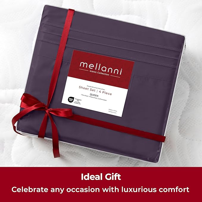 Mellanni Extra Deep King Sheets - 4 PC Iconic Collection Bedding - Hotel Luxury, Ultra Soft, Cooling Bed Sheets - Wrinkle, Fade, Stain Resistant (King, Purple)