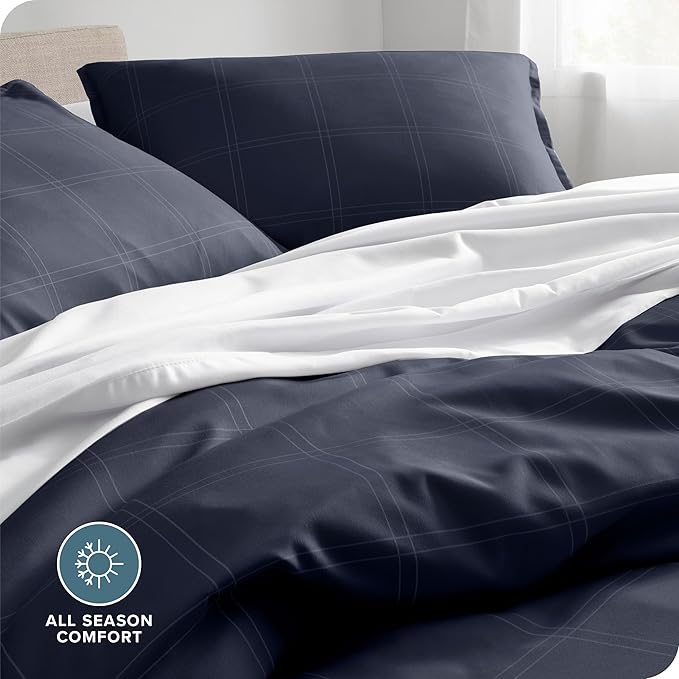 Bare Home Bedding Duvet Cover Full Size - Premium 1800 Super Soft & Lightweight Duvet Cover - Soft Breathable Bedding (Full, Modern Plaid - Midnight Blue/White)