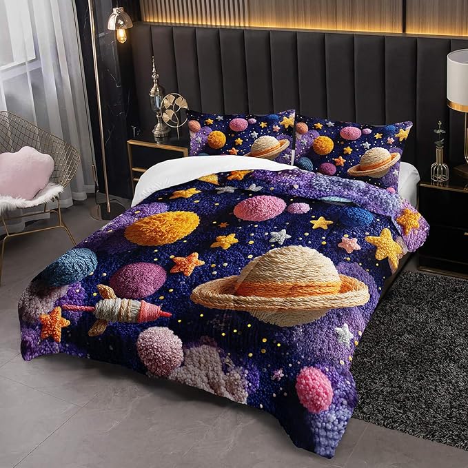 Puple Pink Galaxy Comforter Twin Size，Galaxy Theme Bedding Set Twin for Kids，with 1 Comforter with 2 Pillow Case