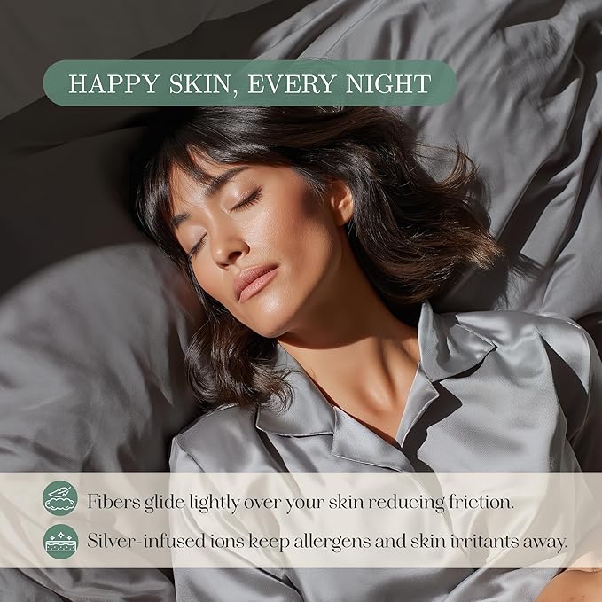 CASILVA Eucalyptus Sheets - Infused with Silver for Anti-Odor, Softer Than Silk Fibers, More Cooling Than Cotton - Perfect for Hot Sleepers & Sensitive Skin - 100% Tencel Lyocell - Queen Sheet Set