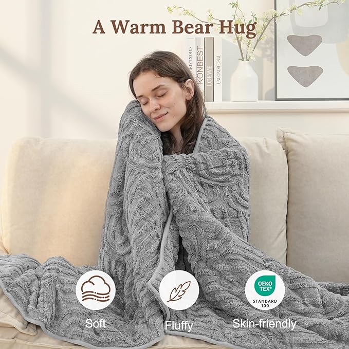 Sherpa Fleece Adult Weighted Blanket Great for Sleep, 15 lbs Dual Sided Soft Fuzzy Heavy Blankets for Couch Bed Sofa, Cozy Warm Fluffy Arched Jacquard Throw for Winter (Grey, 48" x 72", 15 Pounds)