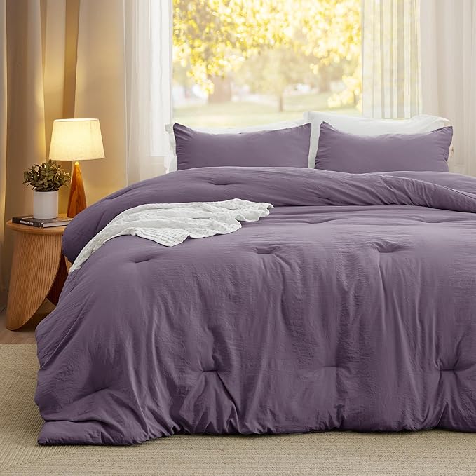 Bedsure Oversized King Comforter Set, Grayish Purple Prewashed Bed Comforter for All Seasons, 3 Pieces Warm Bedding Sets, 1 Lightweight Comforter (120"x98") and 2 Pillowcases (20"x36")