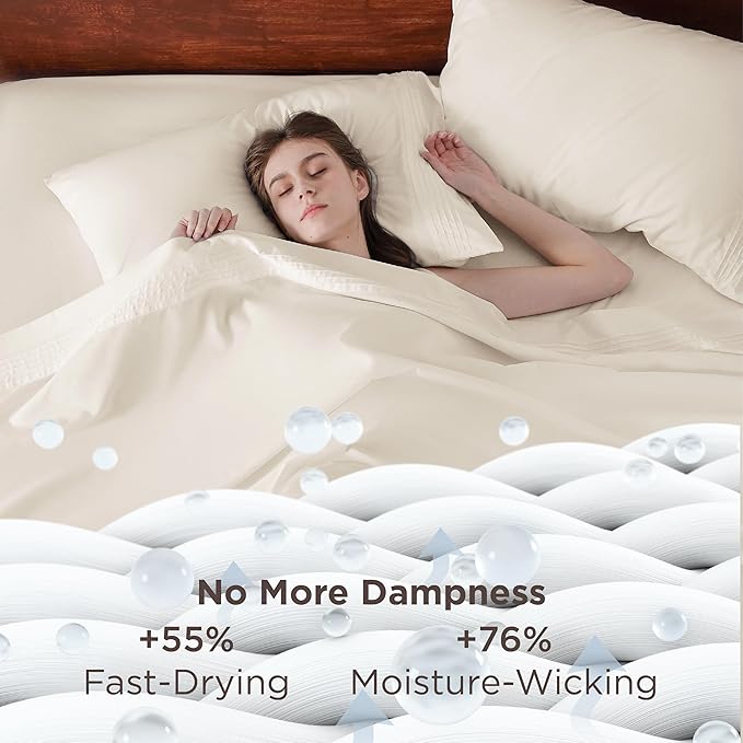 Bedsure Deep Pocket King Sheet Set - Fits Mattresses Up to 21 Inches Thick - 4 Piece GentleSoft Bed Sheets, Moisture Wicking, Soft & Cooling Bedsheet & Pillowcases, Easy & Secure Fit, Ivory