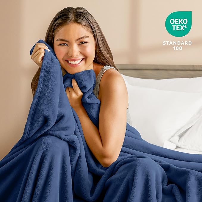 Bare Home Fleece Blanket - Throw Extra Long - Ultra-Soft Lightweight for Bed, Sofa, and Couch - Luxury Microplush - Cozy Warm Blanket (Throw XL, Dark Blue)