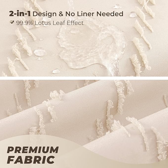 Cream Boho Fabric Shower Curtain 60 x 72 Modern Shabby Chic Textured Tufted Chevron Striped Minimalist Cloth Bathroom Shower Curtain