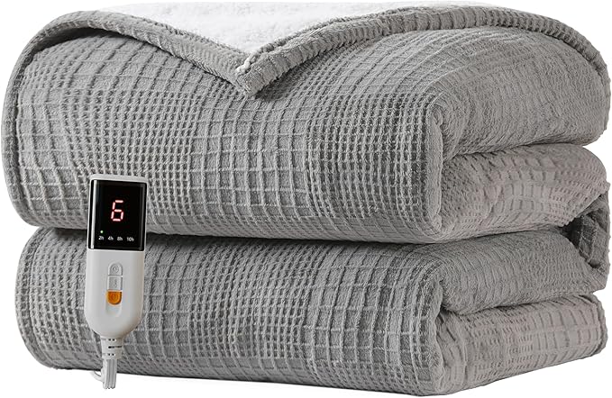 Heated Blanket Electric Blanket Throw 50''X60''-Heating Throw with 9 Heat Settings-2-10 Hours Auto Off,ETL Certified,Machine Washable (Grey)