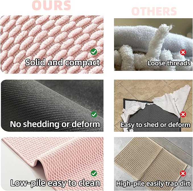 Large Bathroom Rugs Non Slip Washable Bath Rugs Super Absorbent Bathroom Rug Thin Quick Dry Low Pile Bath Mats, Pink 36"x60"