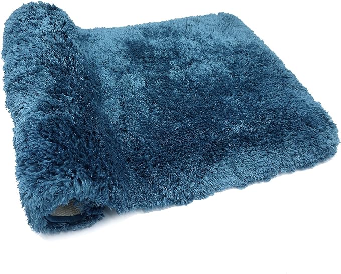 FIFU Bathroom Rugs 17" W x 24" L, Bath Mat for Bathroom, Bedroom, Laundry Room & Kitchen, Non-Slip Rubber Latex Backing, Extra Soft and Absorbent Microfiber Carpet, Machine Washable Rug, Peacock Blue