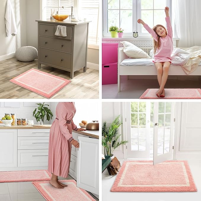 CozeCube Bath mats for Bathroom Non Slip, Fluffy Absorbent Microfiber Bath mat Washable, Aesthetic Bathroom Rugs, Cute Blossom Pink Bath mat, Blossom Pink, 32" x 20"