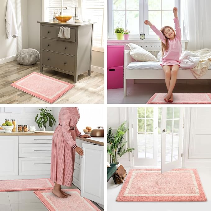 CozeCube Bath mats for Bathroom Non Slip, Fluffy Absorbent Microfiber Bath mat Washable, Aesthetic Bathroom Rugs, Long Blossom Pink Bath Runner, Blossom Pink, 59" x 24"