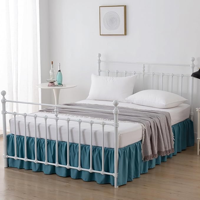Bed Skirt Full Size Ruffled Bed Skirts with Split Corners, 14 Inch Drop Dust Ruffle Bed Skirts with Platform, Teal Blue, 14''Full