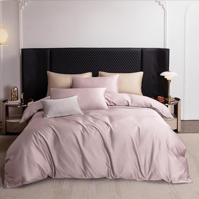 MooMee Duvet Cover Set 100% Extra Long Staple Cotton 600 Thread Count Silky Sateen Smooth Luxury Soft Breathable Durable Hotel Quality Bedding, 3 Pieces (Pale Mauve, King 104"x90")