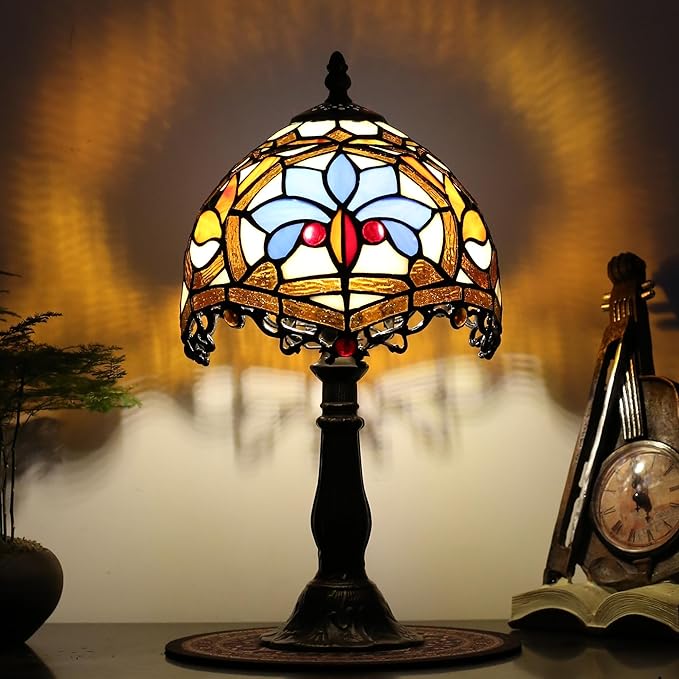 Bedside Table Tiffany Small Table lamp in The Bedroom, Living Room Table lamp, Stained Glass Table lamp, 8 inches, Household and Office Reading lamp (Qinglong Final Payment Style)