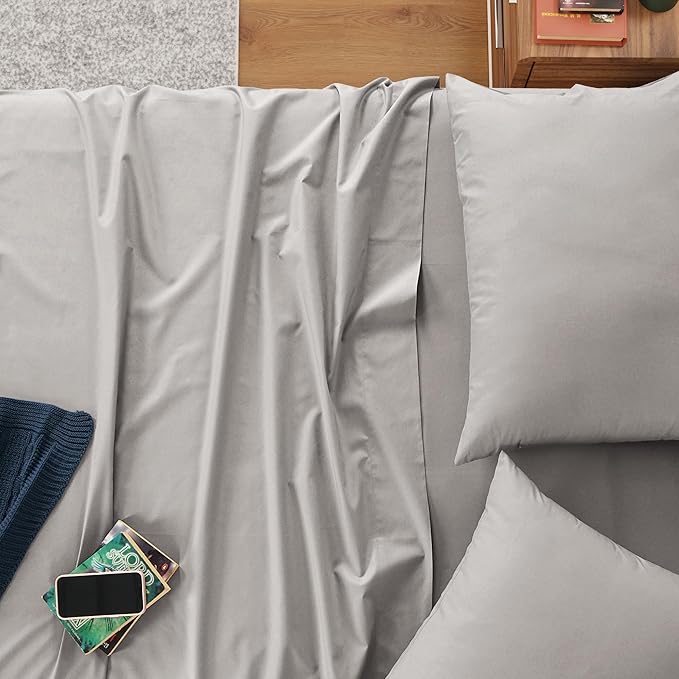 IZOD 100% Egyptian Cotton Sheets Set King Size, Cotton Percale Crisp Sheet Set 4Pc,Lightweight & Deep Pocket fits Upto 17", Long-Staple Soft Combed, Hotel Style Luxury Bedding Sheet - Sterling Silver