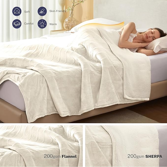 Electric Blanket Twin 62"x84" Heated Electric Blankets 10 Heating Levels 12 Time Settings 8 Hours Auto Off Fast Heating and Overheat Protection ETL Certified Machine Washable,Ivory