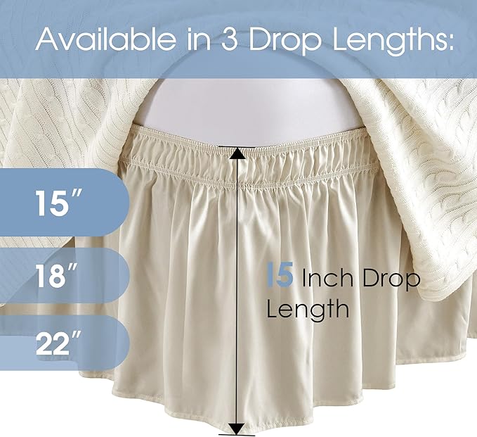 FreshCulture Queen Bed Skirt, Elastic Wrap Around Bed Skirt Queen Size, Bed Skirts for Adjustable Bed, Easy Fit with 15 Inch Drop Length, Hotel Quality Dust Ruffle for Queen Bed (Cream)