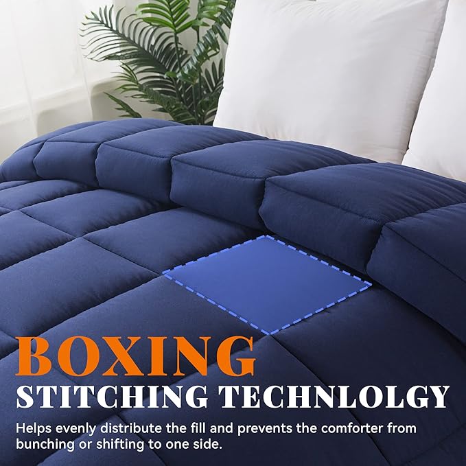 Cosybay Down Alternative Comforter (Navy Blue, Full) - All Season Soft Quilted Full Size Bed Comforter - Duvet Insert with Corner Tabs - Winter Summer Warm Fluffy, 82x86 inches