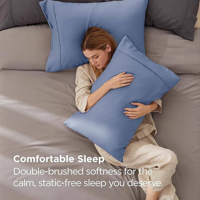Bedsure Queen Pillow Cases Set of 2 - Slate Blue Brushed Microfiber Pillowcase 2 Pack, Super Soft and Cozy Pillow Case Covers with Envelope Closure, Wrinkle, Fade and Stain Resistant, 20x30 Inches