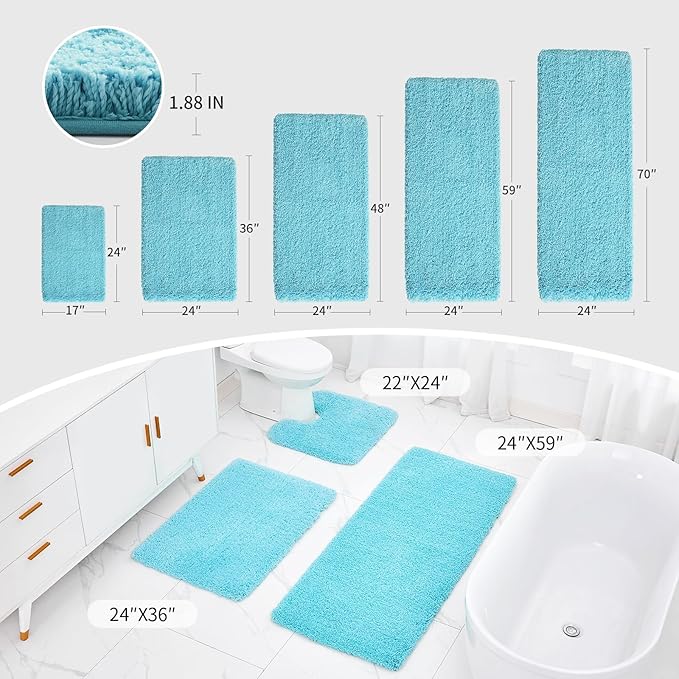 Bathroom Rug 20x32 Non Slip Fluffy Teal Bath Mat for Bathroom Floor Washable Plush Luxury Bath Rug for Tub Soft Shaggy Absorbent Shower Sink Mat