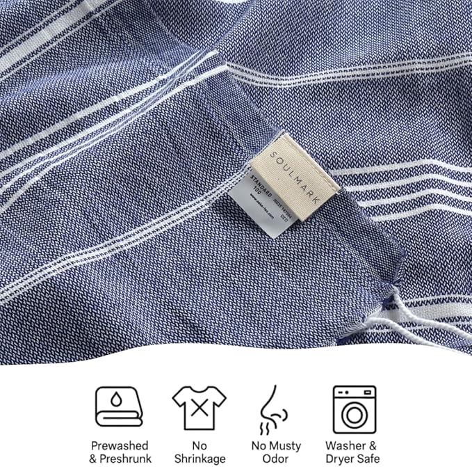 SOULMARK 100% Cotton Turkish Beach Towel with Bag - 38"x71" - 6 Pack - Made in Green & Oeko TEX Certified - Pre-Washed & Sand Free - Quick Dry and Lightweight for Travel - Made in Turkey - Navy Blue