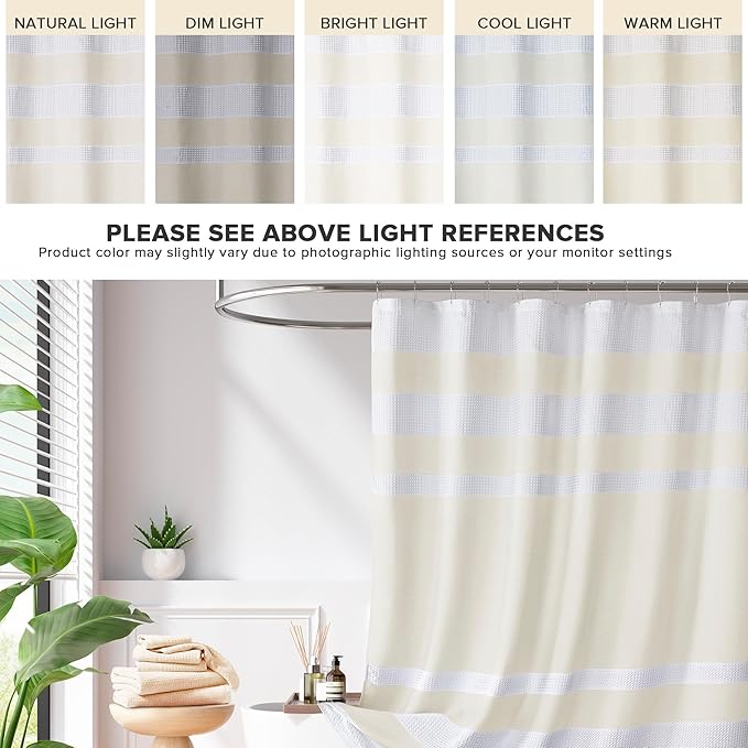 Madison Park Shower Curtain Spa Waffle Weave Extra Long Shower Curtain for Bathroom 3M Scotchgard Moisture Management, Spa Quality Modern Shower Curtains for Bathroom, Extra Long: 72"x84" Cream