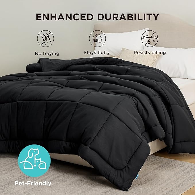 Bedsure Comforter Duvet Insert - Quilted Comforters Oversize Queen Size, All Season Duvet, GentleSoft Down Alternative Bedding, with 8 Tabs, Gifts for Women/Men, Black, Oversize Queen 98 x 98 Inches