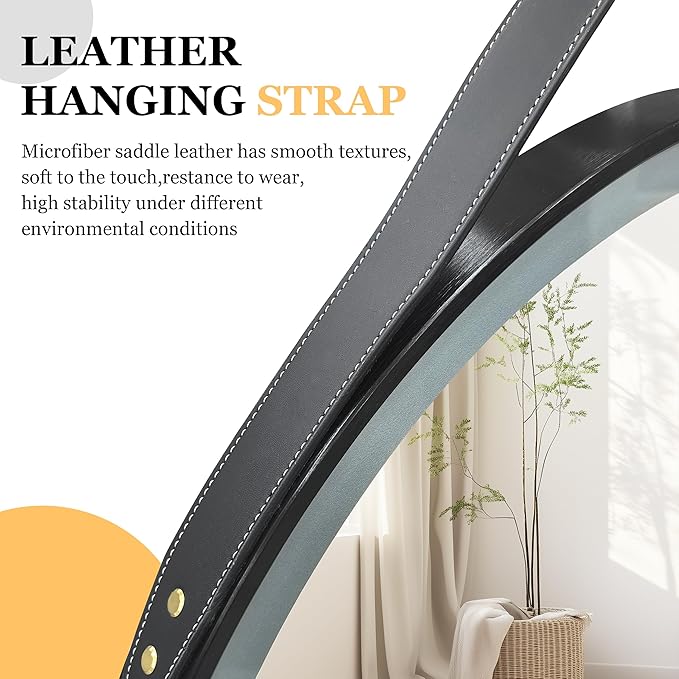 LUVODI Lighted LED Bathroom Mirror: 24” Round Wall Mounted Hanging Vanity Mirror with Front Light - Large Dimmable 3 Colors Makeup Mirror with Black Frame Sensor Touch Anti Fog for Bedroom Entryway
