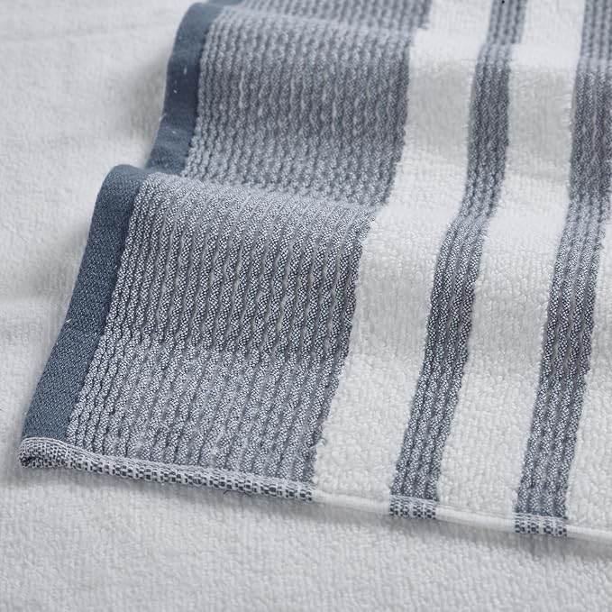Modern Threads 6 Piece Set, 2 Bath Towels, 2 Hand Towels, 2 Washcloths, Quick Dry White/Contrast Reinhart Denim