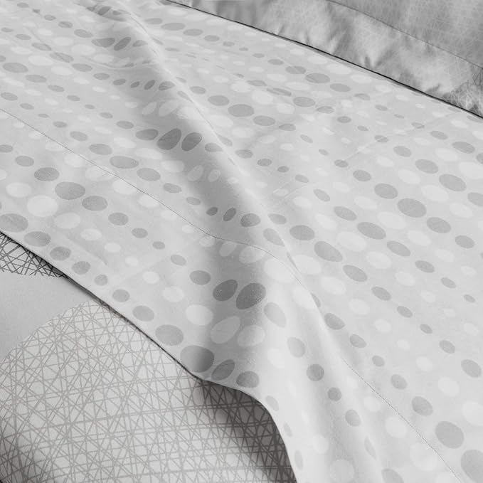 Madison Park Essentials Bed in a Bag Comforter, Vibrant Color Design All Season Down Alternative Cover with Complete Cotton Sheet Set, Cal King(104"x92"), Knowles, Circular Grey, 9 Piece