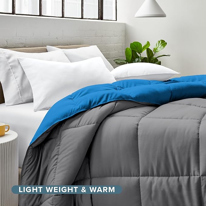 Bare Home Comforter - Twin/Twin Extra Long - Reversible Colors - Goose Down Alternative - Ultra-Soft - Premium 1800 Series - All Season Warmth - Bedding Comforter (Twin/Twin XL, Grey/Medium Blue)