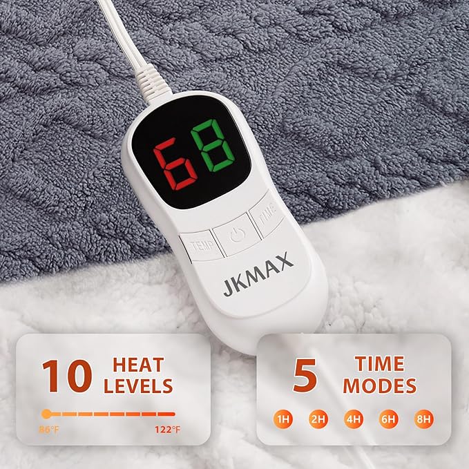 Heated Electric Blanket King Size-100"x90" Heating Blanket with 10 Heating Levels & 5 Time Settings Over-Heat Protection，Winter Warmer for Adults with ETL Certification（Grey）