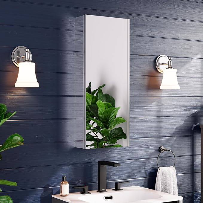 Medicine Cabinet 12" x 30", Bathroom Medicine Cabinet with Mirror, Recessed Medicine Cabinets with Adjustable Shelves, Soft-Closing Door, and Aluminum Alloy Frame - Reverse Installation, Silver