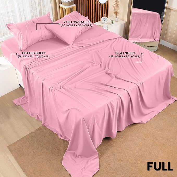 Utopia Bedding Full Bed Sheets Set - 4 Piece Bedding - Brushed Microfiber - Shrinkage and Fade Resistant - Easy Care (Full, Pink)