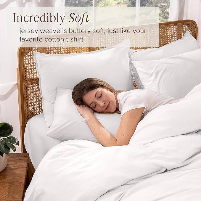 Bare Home 100% Organic Cotton Jersey Duvet Cover Set - Twin/Twin XL Size - Ultra Soft - 100% Cotton - 2pcs - Corner Ties - Button Closure - Bedding Duvet Cover & Pillow Shams (White)