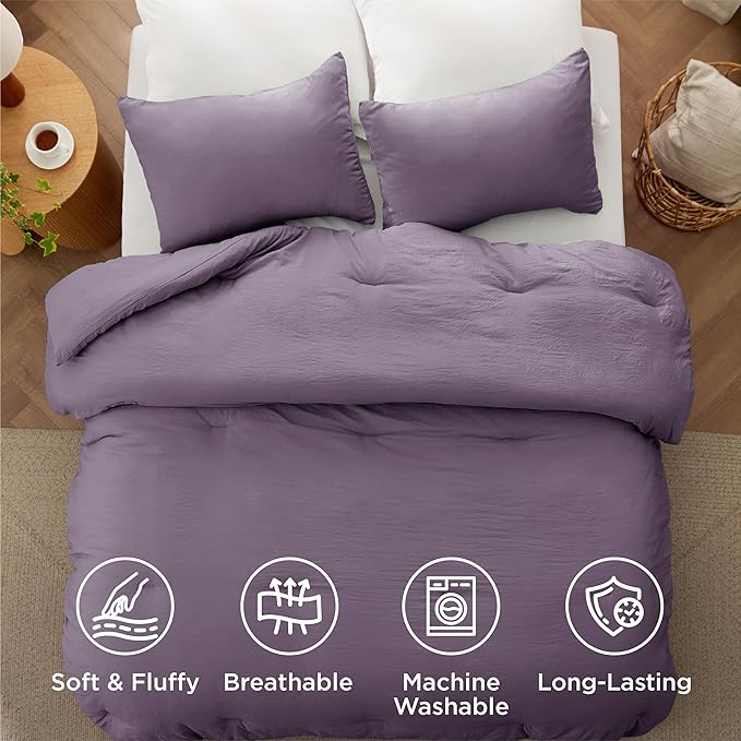 Bedsure Twin/Twin XL Comforter Set, Grayish Purple Soft Prewashed Bedding for All Seasons, 2 Pieces GentleSoft™ Down Alternative Bed Set, 1 Lightweight Comforter (68"x88") and 1 Pillowcase (20"x26")