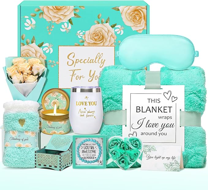 Gift Baskets for Women, Self Care Gifts Spa Basket Set for Women Get Well Soon Gifts with Flannel Blanket Care Package, Thinking of You Christmas Birthday Gifts for Mom Girlfriend Sister Wife
