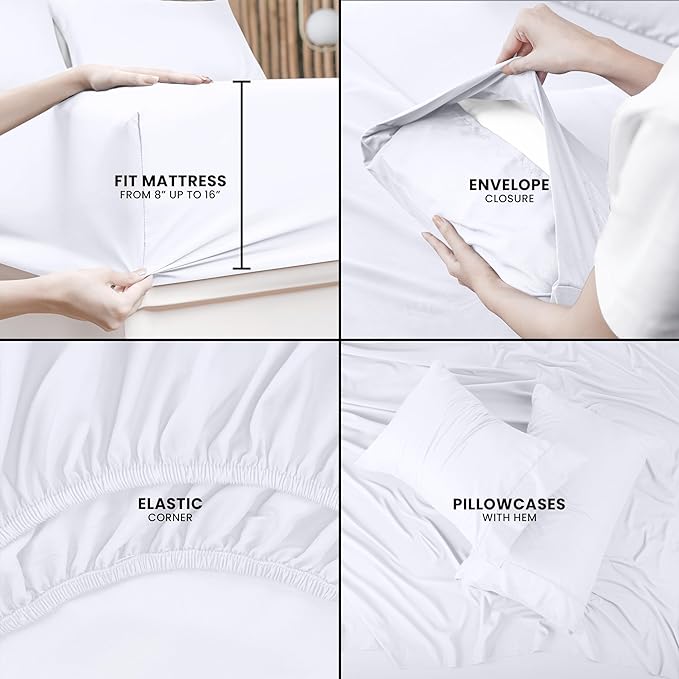 Utopia Bedding Full Sheet Set 4 Piece Bed Sheets for Full Size Bed, Hotel Luxury, Extra Soft, Cooling Bed Sheets - Wrinkle, and Fade Resistant (White)