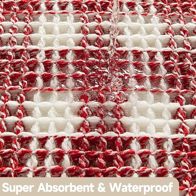 Waffle Bath Mat, Boho Christmas Bathroom Rugs Non Slip Washable Absorbent Checkered Bathroom Mat Quick Dry Cute Bath Mat, 24"x16" Red and White
