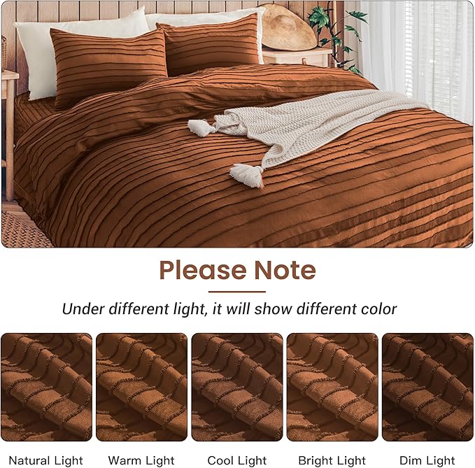 NEXHOME PRO Duvet Cover Full Size, Brunt Orange 3 Pieces Boho Tufted Duvet Cover Set, Soft and Lightweight Microfiber Comforter Cover Set for All Season (Brunt Orange Full, 80 x 90)-No Comforter