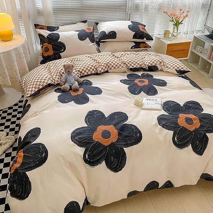 Cottonight Black and White Floral Comforter Twin Big Flower Chic Bedding Boho Modern Elegant Breathable Quilts Blankets Lightweight Comforter Set with 2 Pillowcases