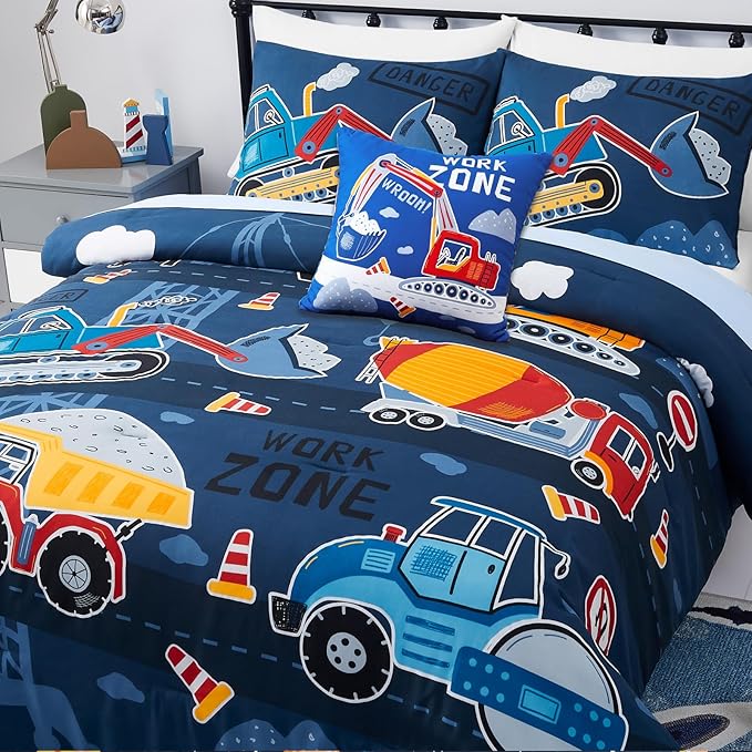 Kids Comforter Set Full Size for Boys, Glow in The Dark Truck Bedding Set 1 Comforter, 1 Decor Pillow, 2 Pillow Shams