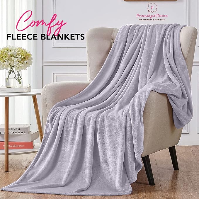 Personalized Passion Blankets with Custom Name & Initial Monogram - Super Soft and Cozy Fleece - Unisex Custom Blanket for Him and Her - 80x60 Inches - Silver