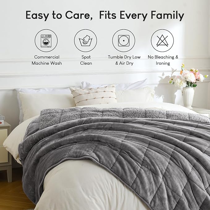 Cottonblue Weighted Blanket for Adults (20 lbs, 90” x 90”, Grey) Weighted Blankets 20lbs for Sleeping and Relax, King Size Soft Heavy Blanket with Premium Glass Bead, Commercial Machine Washable