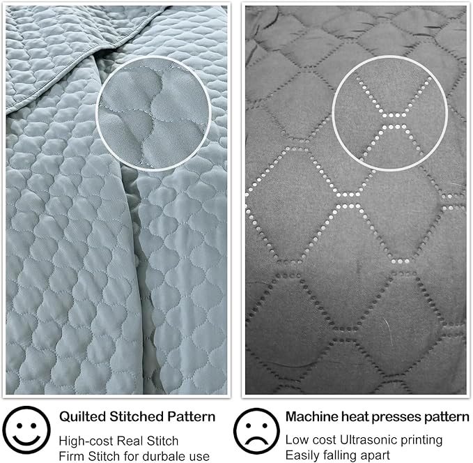 HORIMOTE HOME Quilt Queen Size Chambray Blue, Lightweight Quilt for Summer Ultra-Soft Microfiber Modern Style Quilted Clouds Pattern Bedspread Quit Set 3 Pieces(1 Quilt and 2 Pillow Shams)